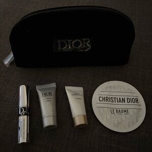 Dior Black Velvet Pouch with Mini Skincare and Makeup